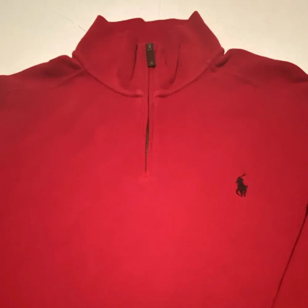 Polo Ralph Lauren Men's Red 1/4 Zip Mock Neck Knit Sweatshirt L Embroidered